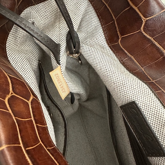 SOLD DOONEY & BOURKE Croc Embossed Leather Logo Lock Hobo  Shoulder Bag Brown - Picture 11 of 11